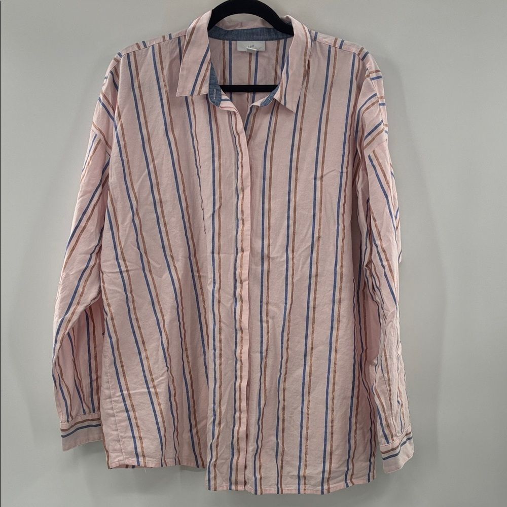 3For $20 J.Jill  Striped Pink and Blue Button Down Blouse size:XL